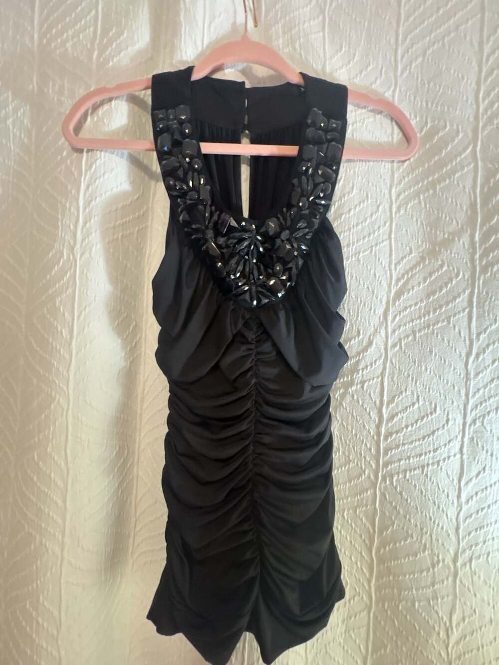 XOXO Black Ruched Halter Dress with Rhinestone Embellished Collar Size S